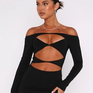 White fox black long sleeve cut out dress